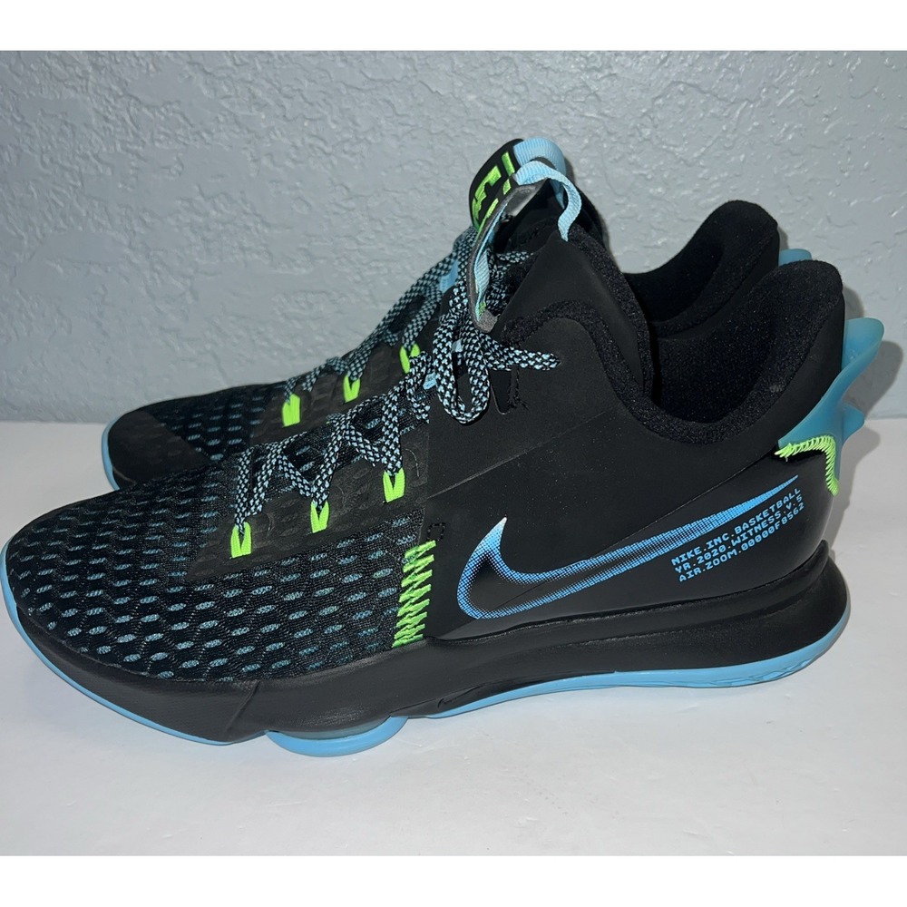 Nike LeBron Witness 5 Men’s Black/Blue/Neon Green Athletic Sneakers Size 14